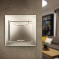 1-203-04 Intro Розетка 2P+E Schuko с крышкой, 16А-250В, IP20, СУ, Plano, шампань