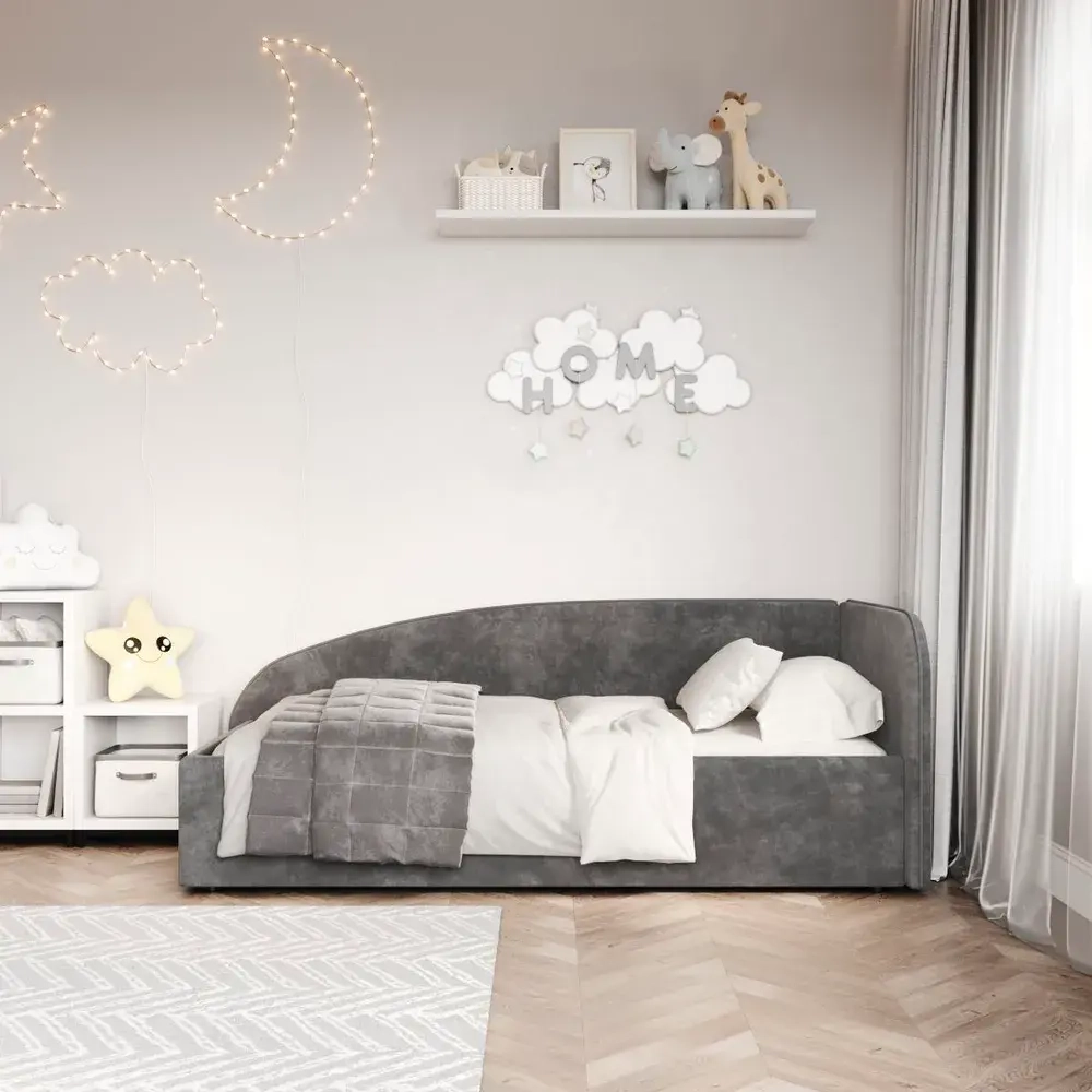 Кровать Элис 90х200 Темно-Серый Велюр Правый Угол