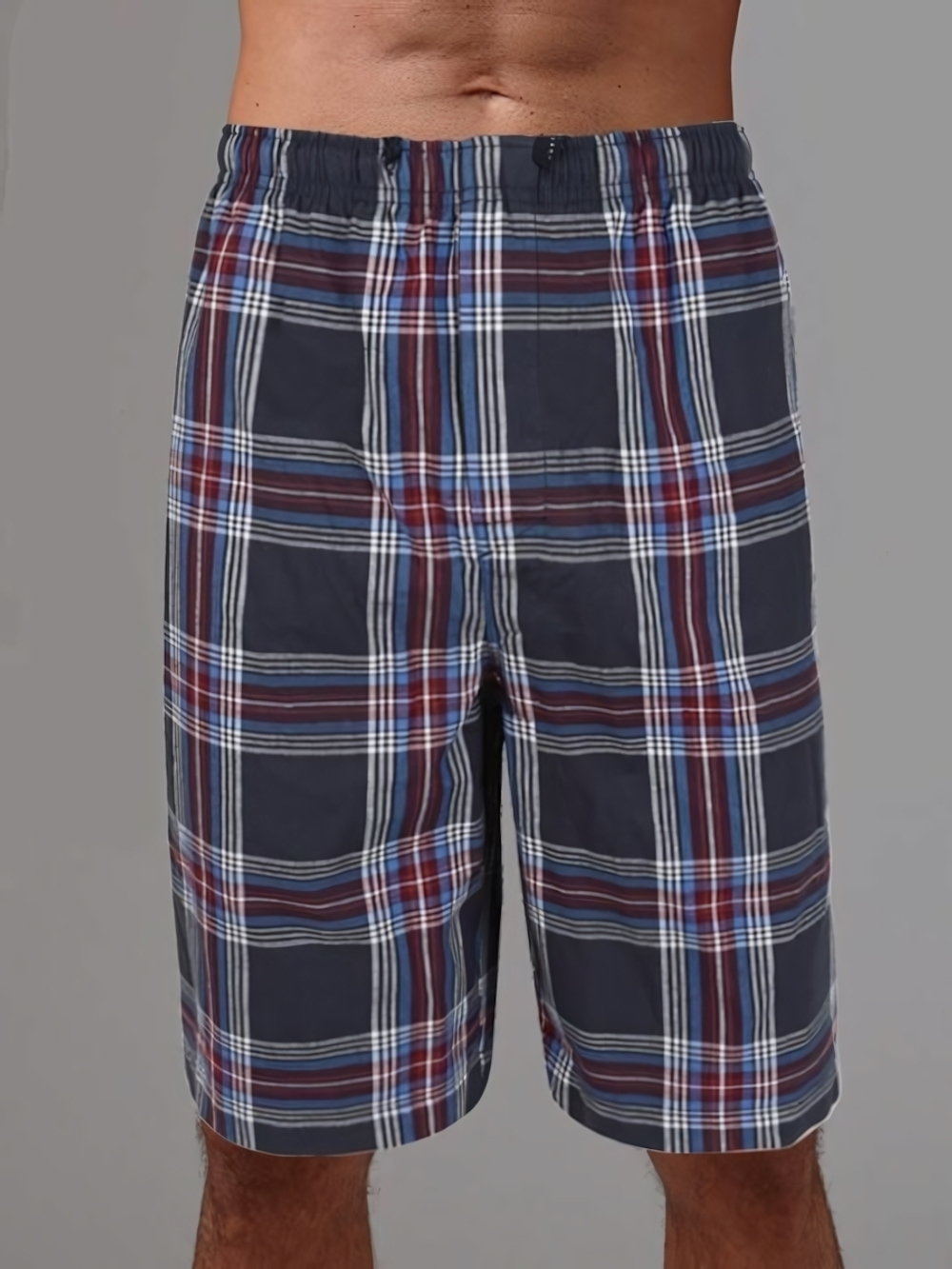 Удлиненные мужские шорты в клетку (Размер: 4X) (Цвет: синий с красным)
