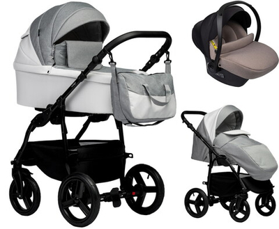 Детская коляска Indigo Impulse Eco 3 в 1 с автокреслом Avionaut Cosmo Beige Ie03 белая кожа/серый