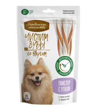 Деревенские Лакомства Чистим зубы Твистер с уткой для собак, 80 гр