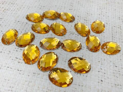 Стразы пришивные акрил, d 2,5х1,8 см, жёлтый