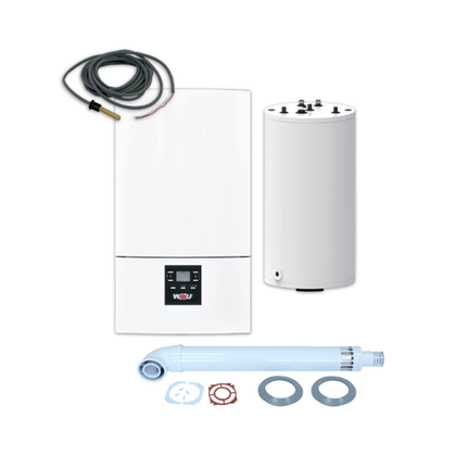 Комплект газовый: котёл Wolf CGG-3-24 с нагревателем WTC-150L, дымоходомом DN60/100 и датчиком ТКС5К