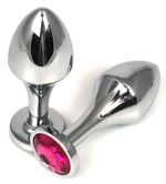 Серебристая анальная пробка на удлиненной ножке с розовым кристаллом - 9 см. (Цвет: розовый)