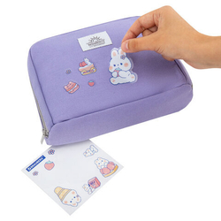 Пенал-органайзер BRAUBERG, 1 отделение, наклейки, молния вокруг, канвас, 22х15х6см,фиолетовый,273594