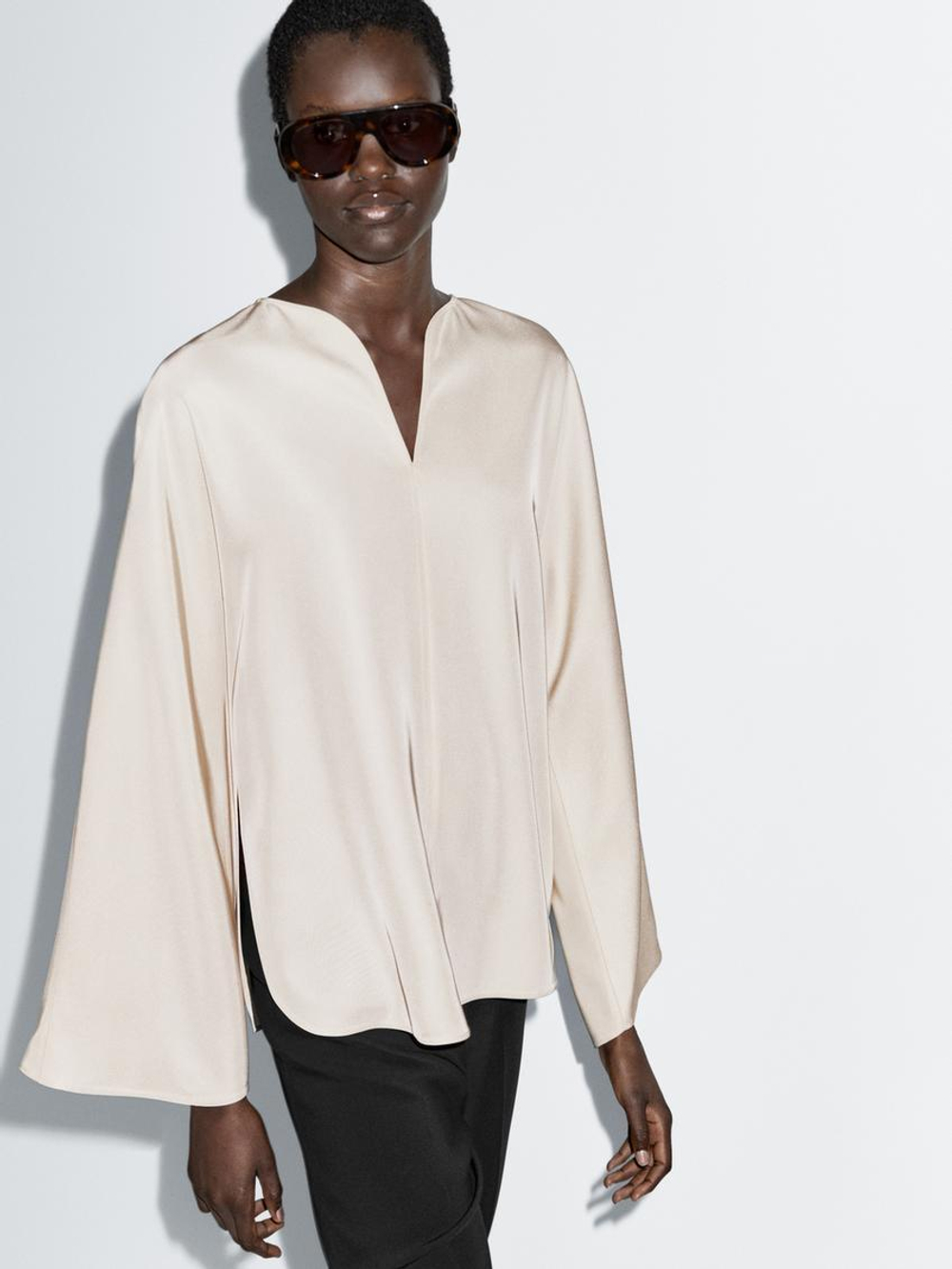 Massimo Dutti Блуза из струящейся ткани с разрезами, бронзовый