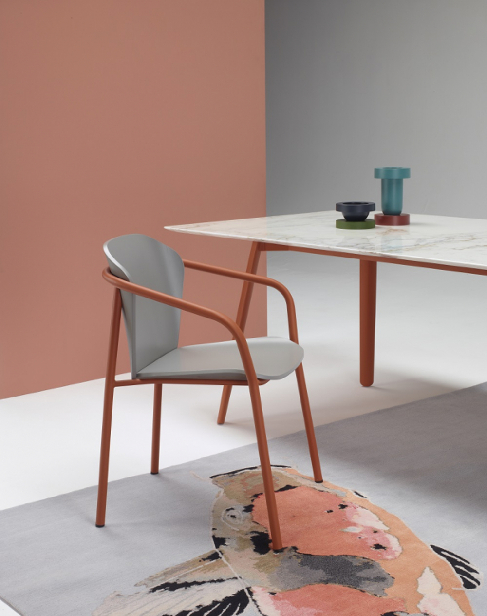 Стол мраморный Scab Design Squid M, терракотовый, белый мрамор Калакатта