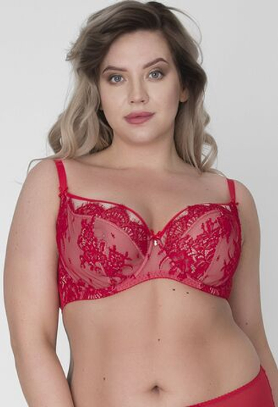 Красный бюстгальтер с мягкой чашкой из кружева с «ресничками» (Размер: 85E) (Цвет: красный)