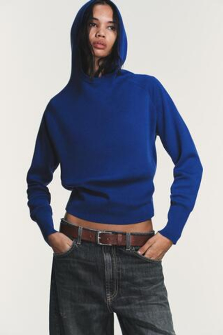 ZARA СВИТЕР С КАПЮШОНОМ, ЯРКО-СИНИЙ