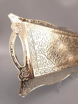 Поднос прямоугольный декоративный с ручками 33*17 "Хюрем" металлический /ACAR. Турция (медный)