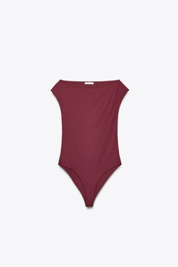 ZARA БОДИ ИЗ ПОЛИАМИДА, БУРГУНДИ