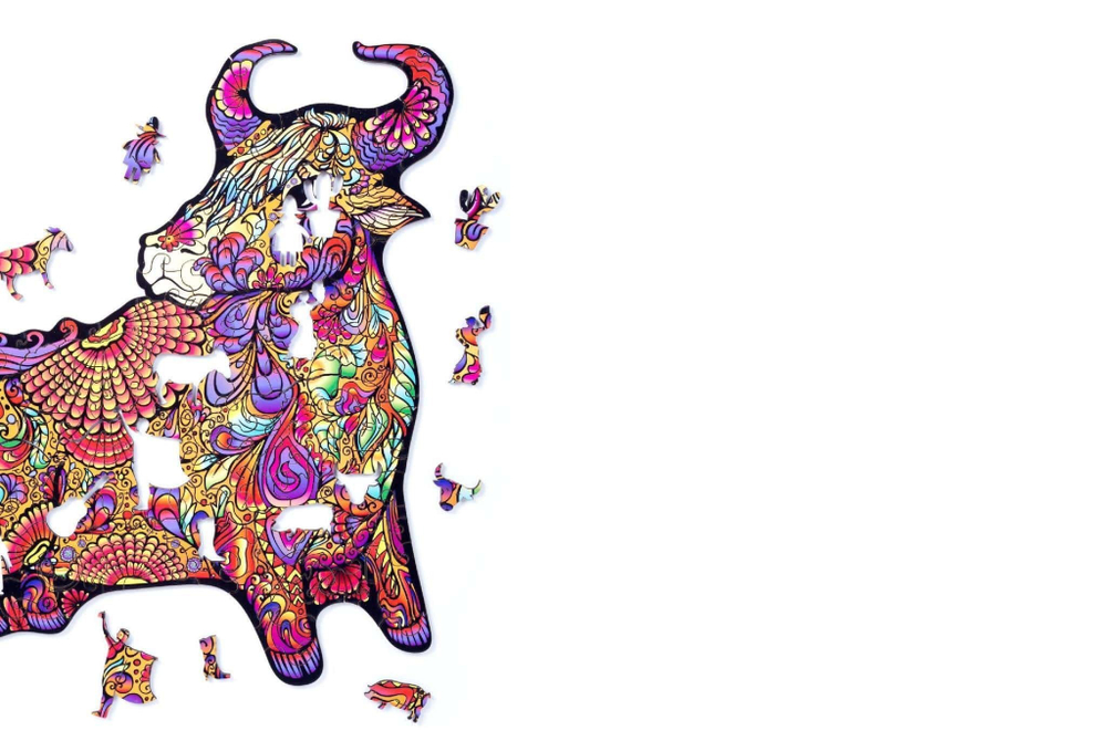 Бык от Chapa - Деревянные пазлы разной формы, уникальные картины которые вы собираете сами