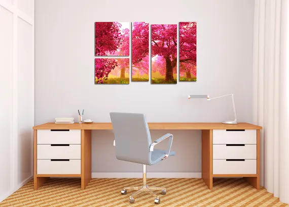 Модульная картина "Роща в розовом цвету"