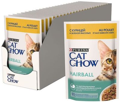 Влажный корм Cat Chow® для кошек с курицей и зеленой фасолью в соусе, контроль образования комков шерсти, Пауч 85 г