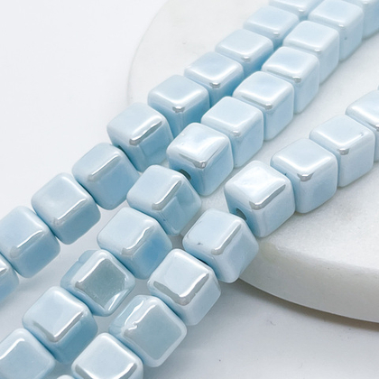 Бусина Куб, керамика, цвет голубой, размер около 8,8*8,3 мм, цена за набор 9 шт