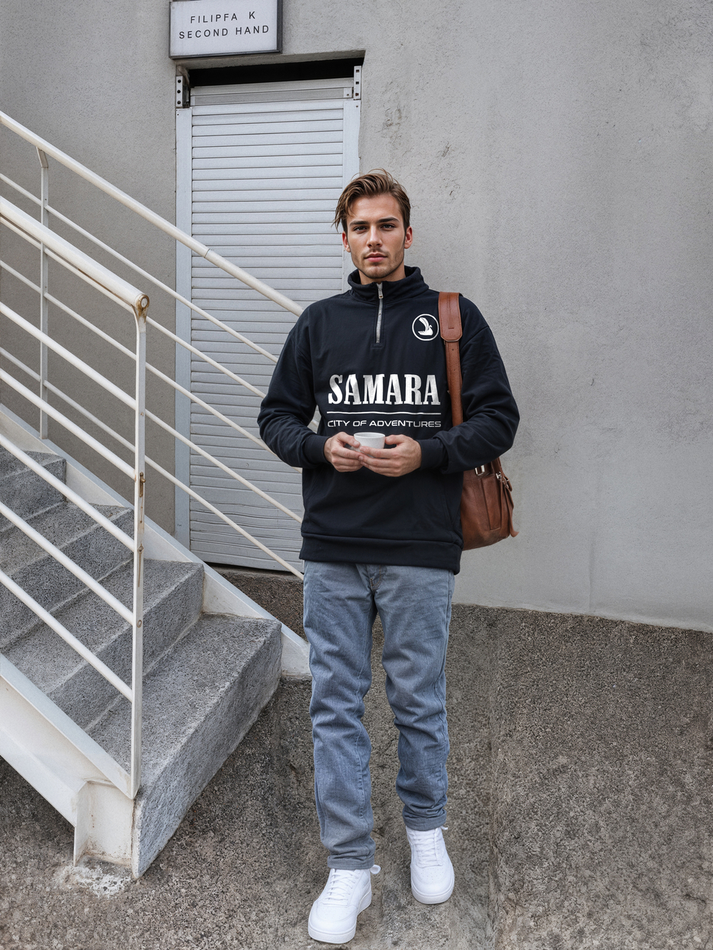 Толстовка мужская с зип-воротником "Samara" черный