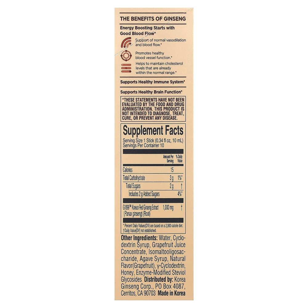 JungKwanJang, Экстракт корейского красного женьшеня, Everytime, грейпфрут, 10 стиков по 10 мл (0,34 жидк. Унции)