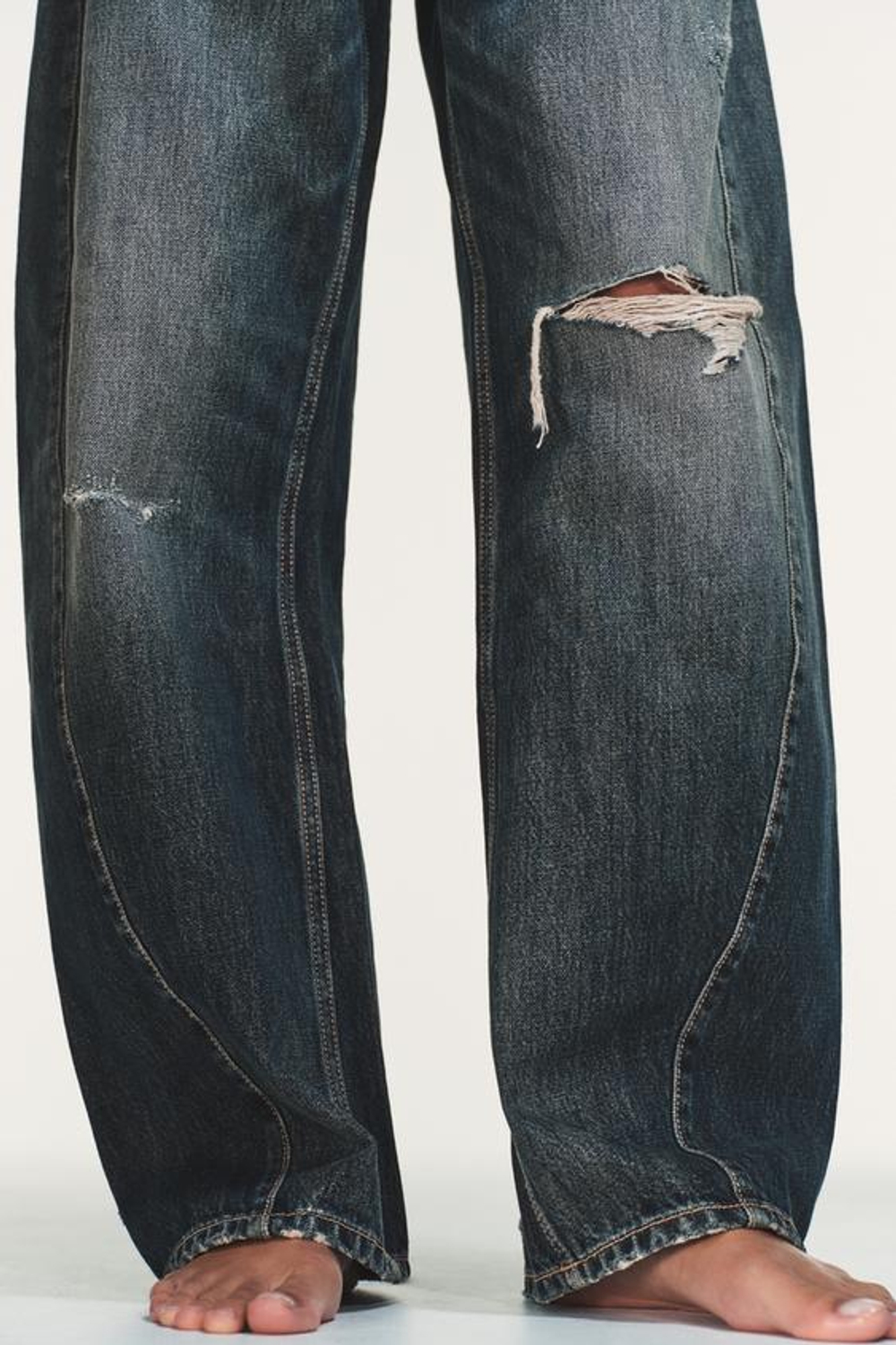 ZARA ДЖИНСЫ TRF BAGGY BALLOON СО СРЕДНЕЙ ПОСАДКОЙ, СИНИЙ