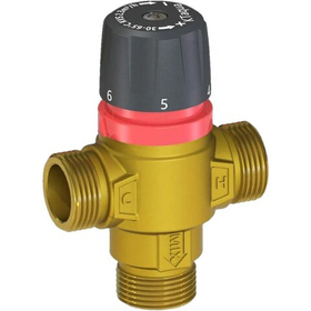 Термостатический смесительный клапан для систем отопления и ГВС Rommer 3/4* НР 30-65°С KV 1,8 (центральное смешивание)