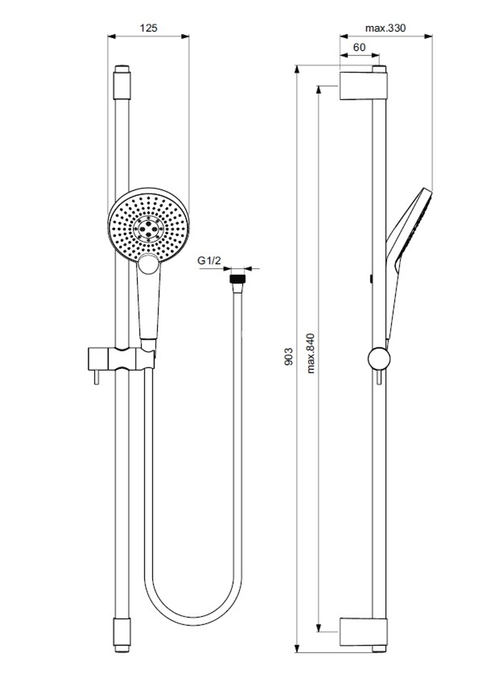 Ideal Standart B1763AA IDEALRAIN Душевой гарнитур со штангой EVO JET ROUND XL3