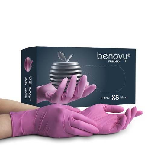 Перчатки Benovy розовые М (50 пар)