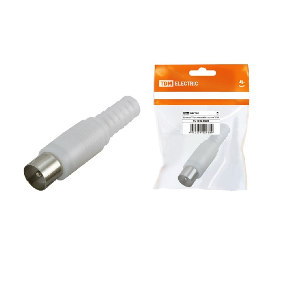 Штекер TV антенный пластиковый корпус, без пайки, белый TDM 161653