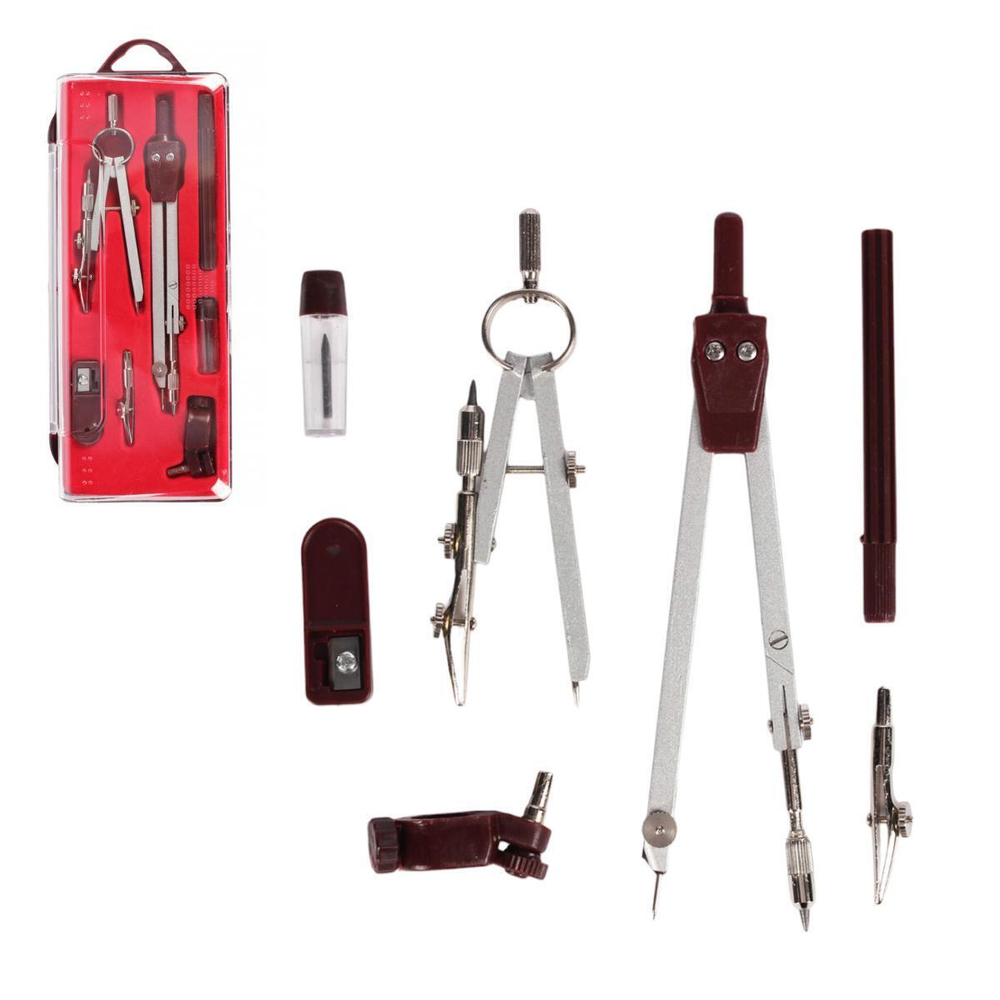 Готовальня 7 предметов.: циркуль металл.+грифели, кронциркуль, рейсфедер, насадка под карандаш, точи