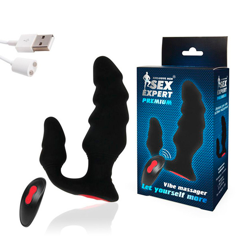 Черный анальный вибростимулятор 12,9см с пультом ДУ Bior Toys Sex Expert SEM-55238