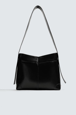 ZARA СУМКА-ШОПЕР С ДЕКОРАТИВНОЙ СТРОЧКОЙ, ЧЕРНЫЙ