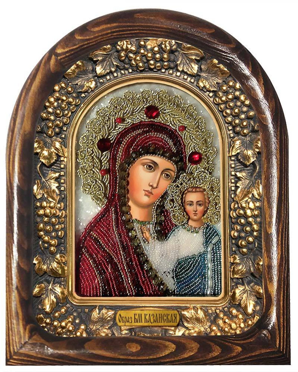 Божия Матерь Казанская (бисер, жемчуг, циозит)