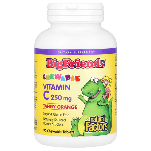 Natural Factors, Big Friends, жевательный витамин C, апельсиновый вкус, 250 мг, 90 жевательных таблеток