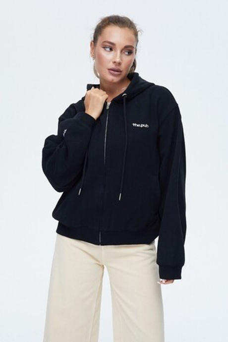 Черный худи на молнии с капюшоном