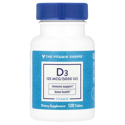 The Vitamin Shoppe, Витамин D3, 125 мкг (5000 МЕ), 120 таблеток