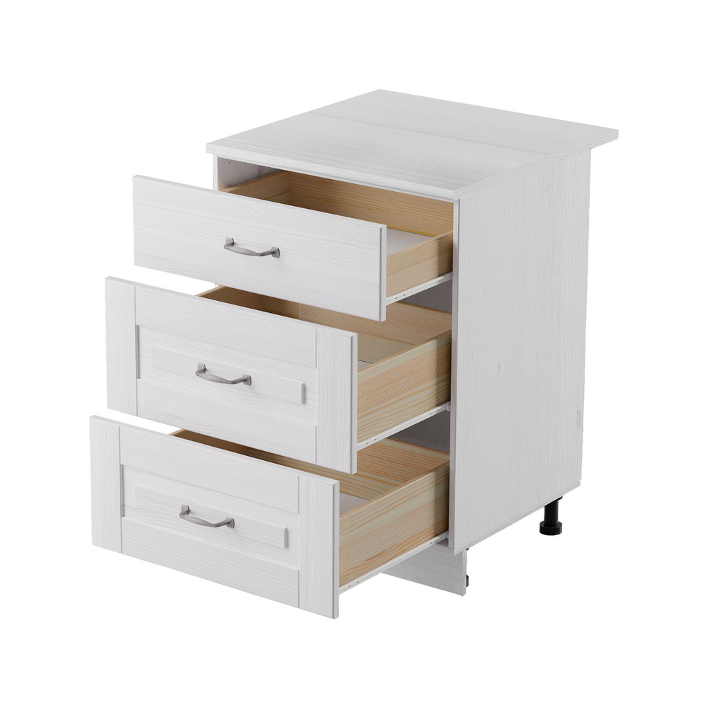 Кухонный модуль напольный, 60х60х85, Стокгольм Светлый, с ящиками, со столешницей, из массива дерева, белый, Dipriz