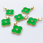 Подвеска Клевер, цвет золото+зеленый, размер 16*14 мм, цена за 1 шт