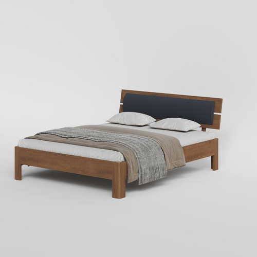 Кровать 90x200, Баямо, массив дуба срощенного, мягкое изголовье темное, табачный