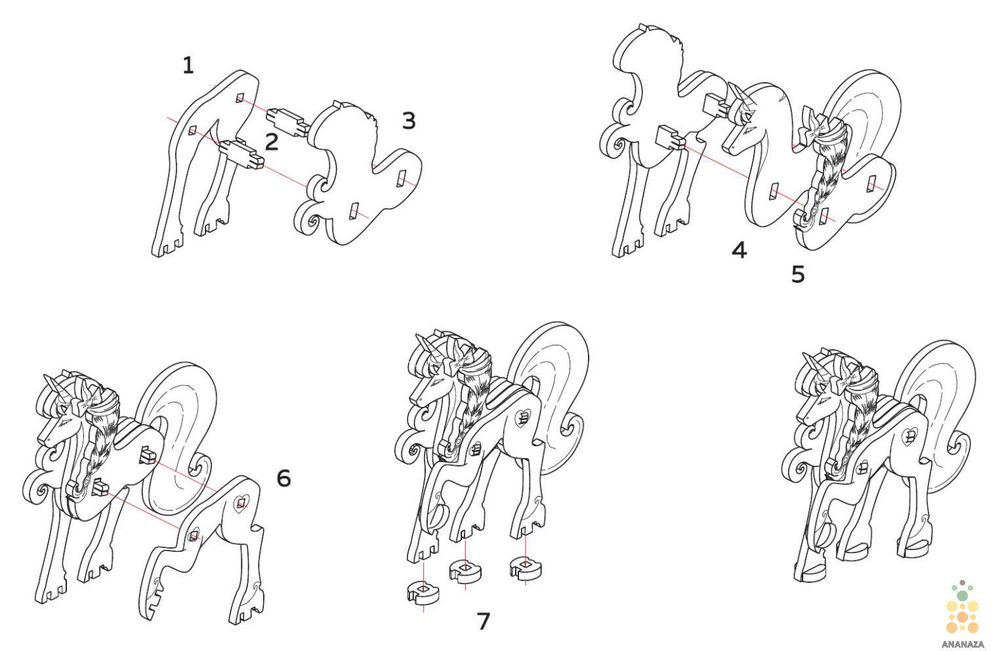 Единорог UNIT (UNIWOOD) - Инструкция - Деревянный конструктор, 3D пазл, сборная модель