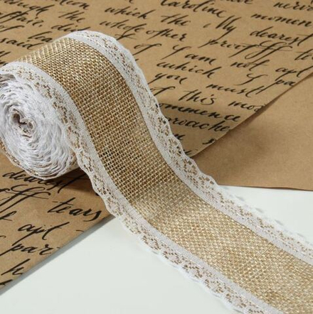 Лента из джута 55мм, кружево белый бежевый, 2290287