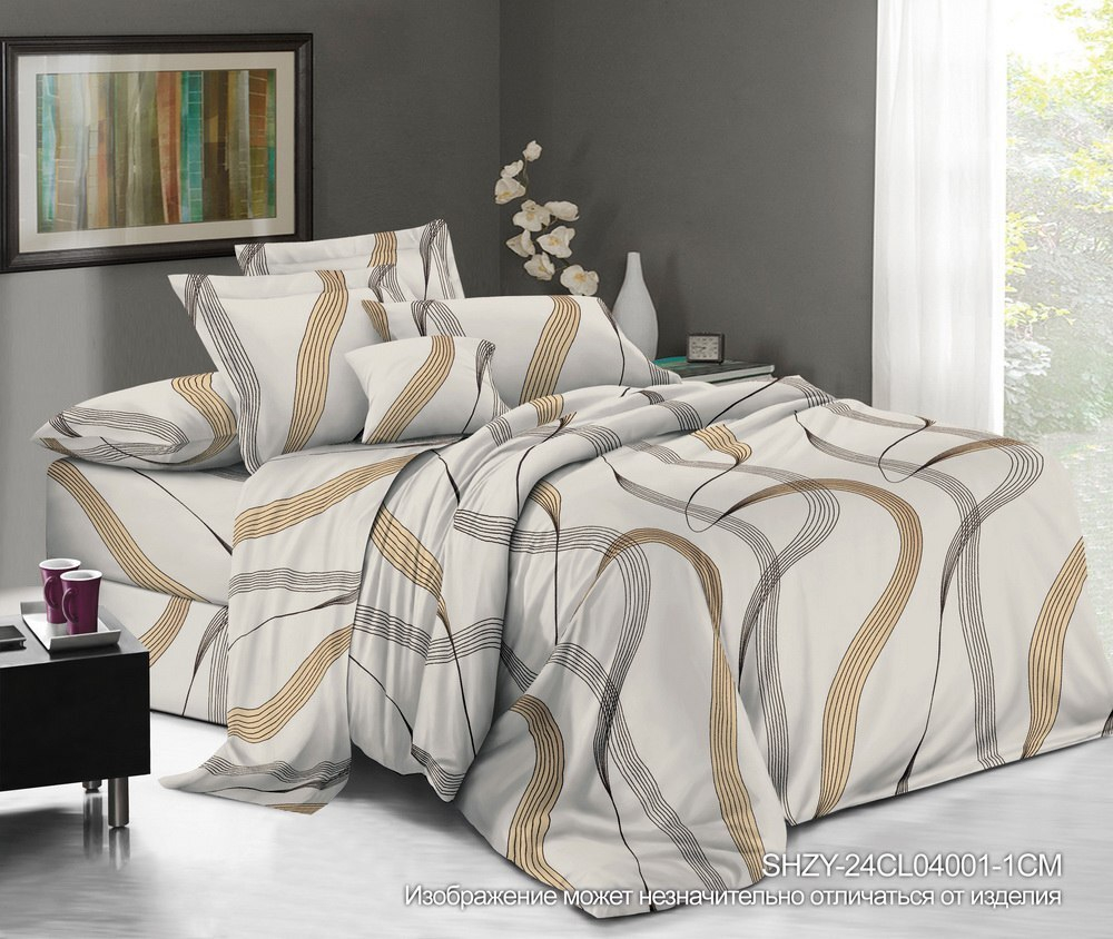 Комплект постельного белья Евро БЯЗЬ "4001 ЕМ" (нав. 70х70 или 50х70)