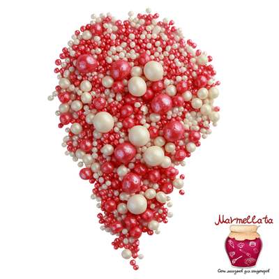 Шоколадный декор "Жемчуг КРАСНЫЙ/СЕРЕБРО" 3 размера №165, 100 гр.