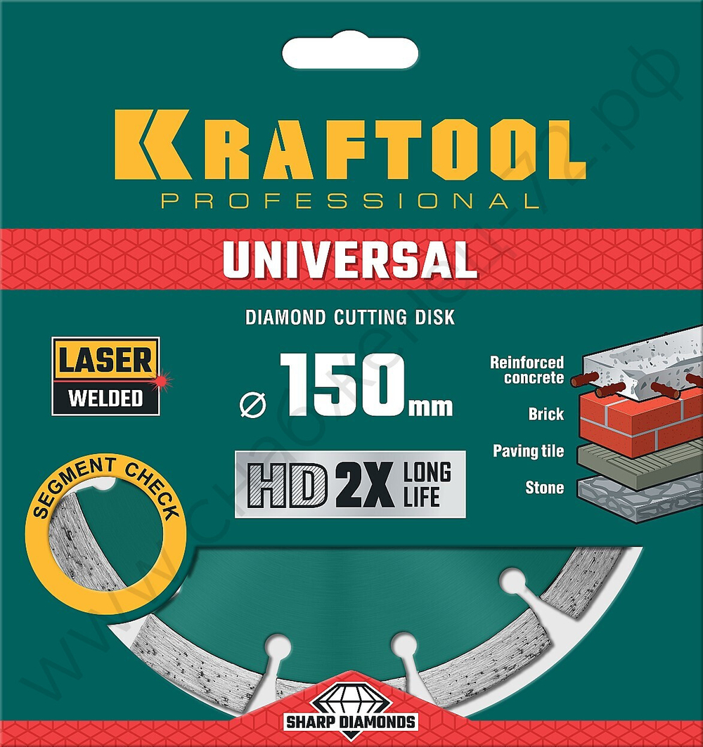 KRAFTOOL LASER-UNIVERSAL 150 мм (22.2 мм, 10х2.4мм), алмазный диск (36680-150)