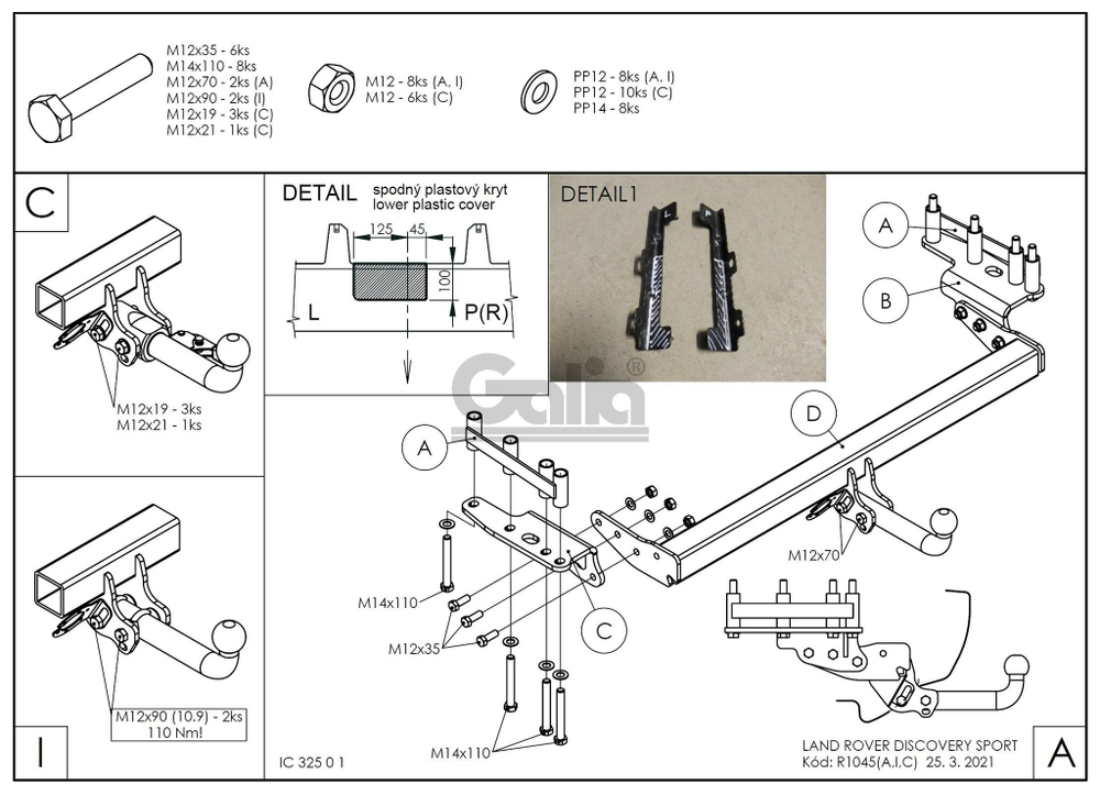 Фаркоп оцинкованный Galia R104A для Land Rover Discovery Sport 2015-2019(паспорт и сертификат в комплекте)(без электрики)