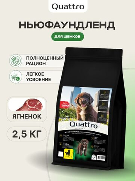Корм сухой для щенков породы Ньюфаундленд, премиум полнорационный комплекс, с ягненком, 2,5 кг, QUATTRO