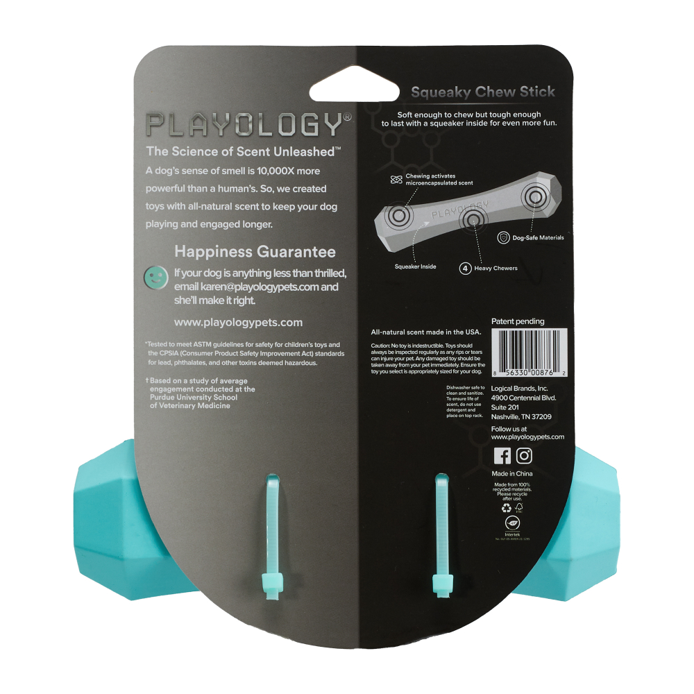 Playology  жевательная палочка SQUEAKY CHEW STICK для собак средних пород с ароматом арахиса, средняя, цвет голубой
