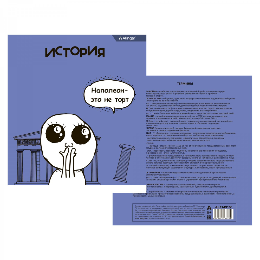Комплект предметных тетрадей А5 48л., 10 предметов, со справ матер, скрепка, мелов. картон (стандарт), блок офсет, Alingar "Мемы"