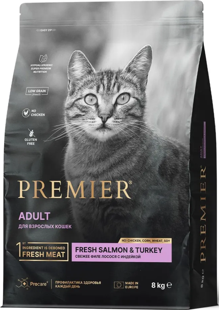 Premier Cat Лосось с Индейкой для кошек 8кг.