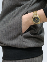 20842 Костюм женский (брюки-палаццо и бомбер) черный в елочку жаккард (52)