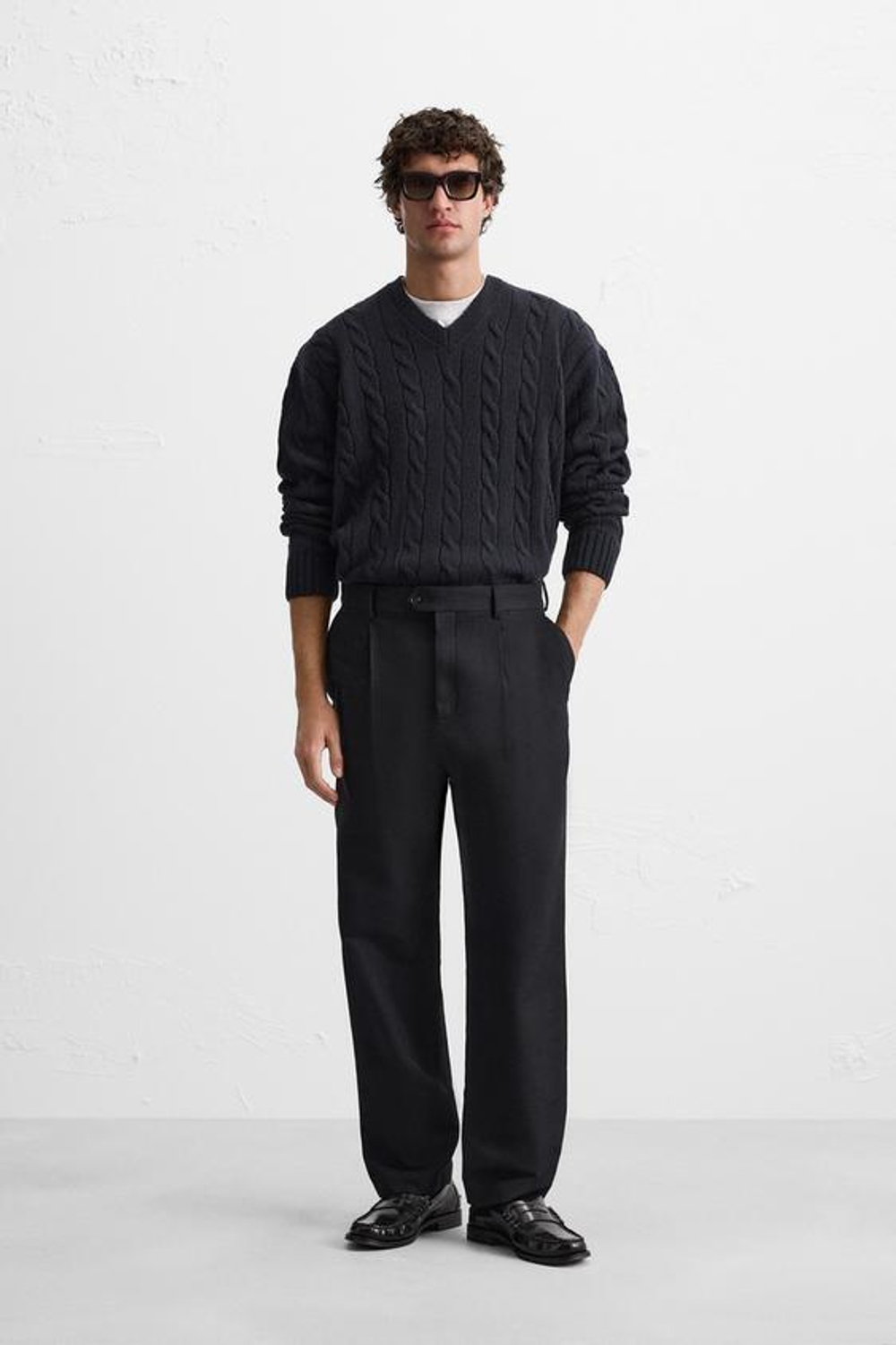 ZARA ШЕРСТЯНОЙ СВИТЕР С УЗОРОМ «КОСЫ», МОРСКОЙ СИНИЙ