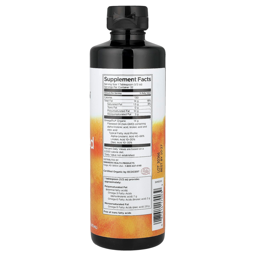 Swanson, Органическое льняное масло, 473 мл (16 жидк. унц.)