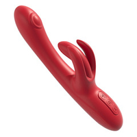 Красный вибратор-кролик 25см с боковой пульсацией и подвижными лепестками Amovibe Trio Bliss G-spot Tapping Vibrator with Clit Massaging & Vibration
